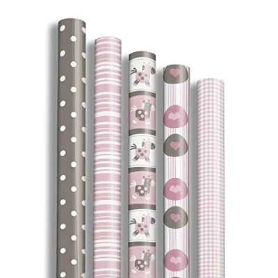 Abbildung von Clairefontaine 201501AMZC Karton mit 12 Rollen Geschenkpapier Excellia 2mx0m70 80g, sortierte Motiven Baby rosa