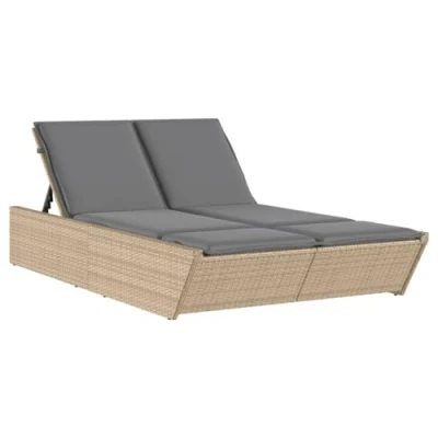 Abbildung von vidaXL Gartenliege Doppel Sonnenliege mit Auflagen Beige Poly Rattan, 1 St.