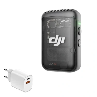 Abbildung von DJI Mic 2 Sender (Schattenschwarz), kabelloses Mikrofon mit intelligenter Rauschunterdrückung, 14 Stunden interne Aufnahme, 6 Akkulaufzeit, magnetische Befestigung, 67W Ladegerät