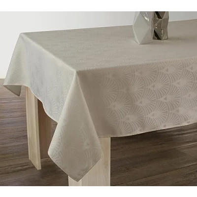 Abbildung von Le linge de Jules Damast Tischdecke, schmutzabweisend, Ecru quadratisch 150 x cm