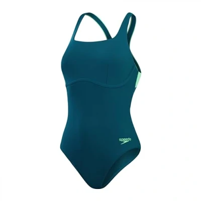 Abbildung von Speedo Womens FLEX BAND Swimsuit WITH Built IN SWIM BRA Badeanzug, Damen, Größe: 34, Dark teal / harlequin green