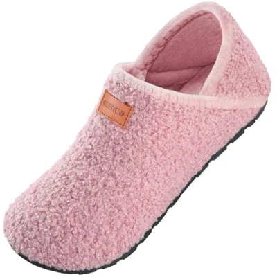 Abbildung von OBBYCO Damen Hausschuhe Herren Casual Pantoffeln Memory Foam Pluesch mit Geschlossene Rueckseite Indoor Outdoor Schuhe, Rosa 40 EU
