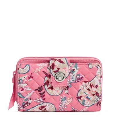 Abbildung von Vera Bradley Damen Geldbörse mit Drehverschluss aus Baumwolle RFID Schutz, Botanical Paisley Pink, Einheitsgröße