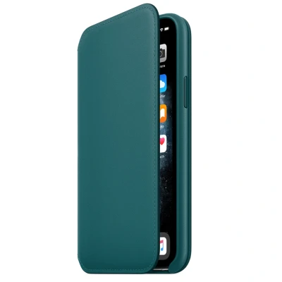 Abbildung von Apple iPhone 11 Pro Hülle Echtleder Original Klapphülle Handyhülle Hellblau