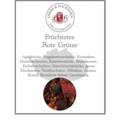 Abbildung von Lerbs &amp; Hagedorn, Früchtetee Rote Grütze Kirsch Brombeer Sahne Geschmack 250g (ca.18 Liter) Apfelstücke, Hagebuttenschalen, Korinthen