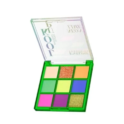 Abbildung von Eveline Cosmetics Look UP Neon Lime Lidschattenpalette 9 lebendige Frühlingsfarben für mutige, optimistische Looks Matte und schimmernde Finishes