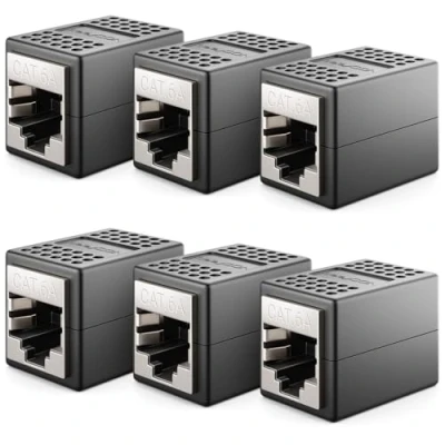 Abbildung von deleyCON 6 Stück RJ45 Kupplung (10 Gbit/s) LAN Kabel Verlängerung Netzwerkkabel Ethernet Adapter Verbinder Kompatibel zu Cat8, Cat7, Cat6, Cat5 Patchkabel DSL POE 2X Buchse Schwarz