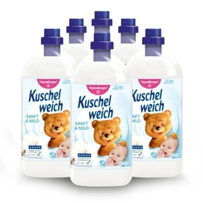 Abbildung von Kuschelweich Weichspüler Sanft &amp; Mild, sensitiv und hautverträglich für spürbar weiche Wäsche, ohne Farbstoffe, praktischer Vorrat 6 x 2 Liter je 76 Waschladungen