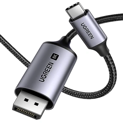 Abbildung von UGREEN USB C auf DisplayPort 1.4 Kabel 8K 60Hz 30Hz 4K 240Hz 144Hz HDR VRR Thunderbolt 4 3 DP1.4 kompatibel mit iPhone 15 MacBook Pro Air M1 M2 iPad 5 Surface 8 Galaxy S23 (1M)