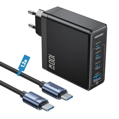 Abbildung von NOHON USB C Ladegerät Fast Netzteil: 100W GaN Handy 3 Port Schnellladegerät PD3.0 mit 140W Typ 1.2M ladekabel PPS kompatibel MacBook iPad Pro Air Galaxy S23 für iPhone 15 14 13 12