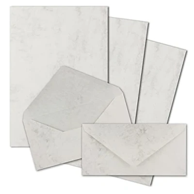 Abbildung von 75x Briefpapier Set DIN A4 mit Lang Briefumschlägen, Nassklebung Grau Marmoriert mattes Schreibpapier Kuverts FarbenFroh by GUSTAV NEUSER