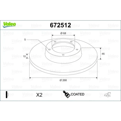 Abbildung von VALEO 672512 Bremsscheibe Hinterachse 268 10 5 voll beschichtet VOLKSWAGEN: Sharan I, FORD: Galaxy Mk1 MPV, SEAT: Alhambra I