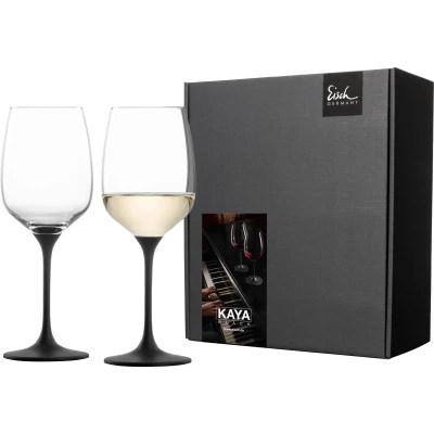 Abbildung von Eisch Weißweinglas &quot;KAYA BLACK&quot;, (Set, 2 tlg., Weißweingläser im Geschenkkarton), in Handarbeit, Schiefer Glasur veredelt, 420 ml, 2tlg,Made Germany