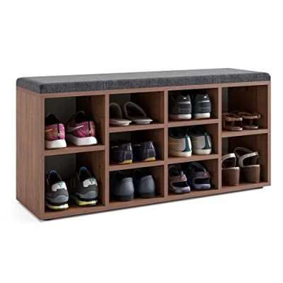Abbildung von KOMTO Schuhbank mit Sitzfläche Schuhregal Nussbaum 104 x 50 30 cm Schuhschrank Sitzbank Flur Bank Stauraum Garderobenbank Sofia…