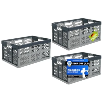 Abbildung von KiNDERWELT 3 x Profi Klappbox 45 L bis 50 kg silber Faltbox Kunststoff Box Kiste