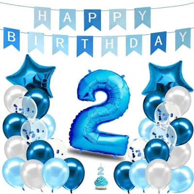 Abbildung von envami® Geburtstagsdeko Jungen Blau Zahl 2. Geburtstag Junge Happy Birthday Deko Folienballon 2 Luftballon Kindergeburtstag