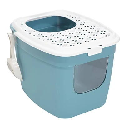 Abbildung von Katzentoilette Katzenklo mit Einstieg vorne und Oben 54 x 44 41 cm Türkis Weiß