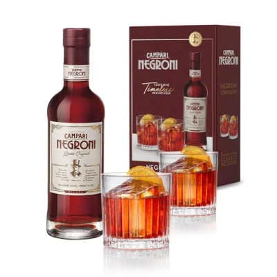 Abbildung von Campari Negroni Geschenkset 1x 0,5 l im Set mit 2 Gläsern italienischer, servierfertiger Pre Dinner Cocktail aus dem Hause