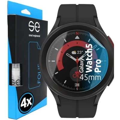Abbildung von S.E für Samsung Galaxy Watch 5 Pro (45mm) Schutzfolie 4x Folien im SET aus Deutschland, Folie TPU Technologie, kinderleichte Anwendung, 45mm als Alternative Schutzglas