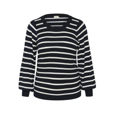 Abbildung von Kaffe Curve Miana Strickpullover Midnight marine chalk stripe, Damen, Größe: 54/56, stripe
