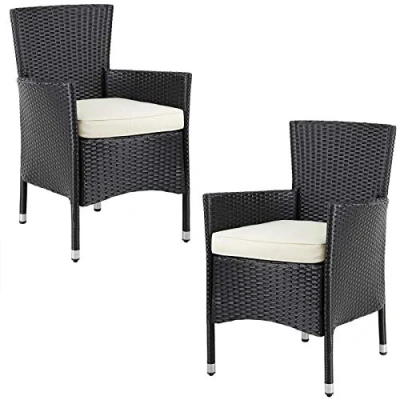Abbildung von Casaria® Gartenstühle 2er Set Polyrattan Stapelbar mit Auflagen 160kg Belastbarkeit Wetterfest Outdoor Garten Terrasse Balkon Stapelstuhl Stuhl Sessel