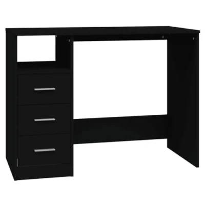 Abbildung von vidaXL Schreibtisch mit Schubladen, Bürotisch viel Stauraum, Computertisch für Schlafzimmer Büro, PC Tisch Laptoptisch, Schwarz Holzwerkstoff
