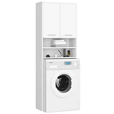 Abbildung von Home Collective Waschmaschinenumbauschrank 64x30x180cm, Badezimmer Hochschrank, mit 2 Türen und 4 Regalen Badschrank Badregal Flur weiß