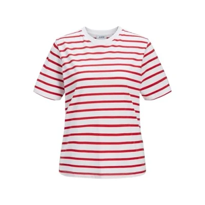 Abbildung von JJXX Damen JXANNA SS Regular Every Stripe Tee JRS T Shirt, Bright White/Stripes:Racing Red, L