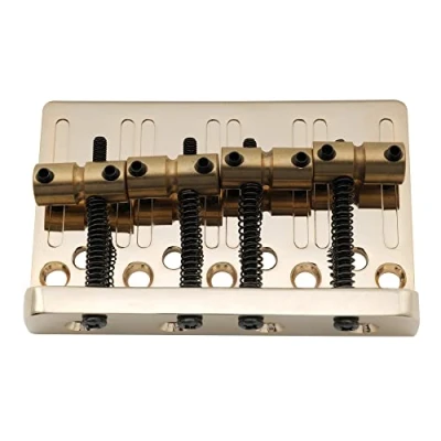 Abbildung von Musiclily Pro 19mm 4 Saiter Bass Hardtail Steg Bridge Messing Saitenreiter und Stahlplatte, Gold