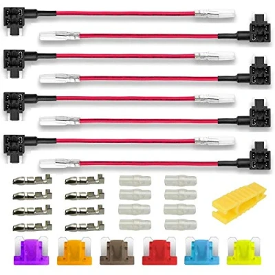 Abbildung von Gebildet 8pcs 12V 24V Niedriges Profil Miniatur Autosicherungen Stromdieb Stecksicherung Verteiler Flachsicherungsadapter mit 6pcs Sicherung (3A/5A/7.5A/10A/15A/20A) und Sicherungsabzieher