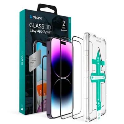Abbildung von Deppa 2 Stück Schutzfolie für Iphone 14 Pro Max Screen (6.7 Zoll) mit Schablone Glas, Folie, Schutzfolie, Schutzglas, Displayschutz, Glasschutz