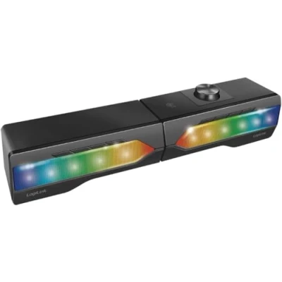 Abbildung von LogiLink Mobile Soundbar mit Party Licht, 2 in 1 Gaming Sound System, Anschluss über Bluetooth V5.0 oder 3,5mm Stereo Klinke, Schwarz
