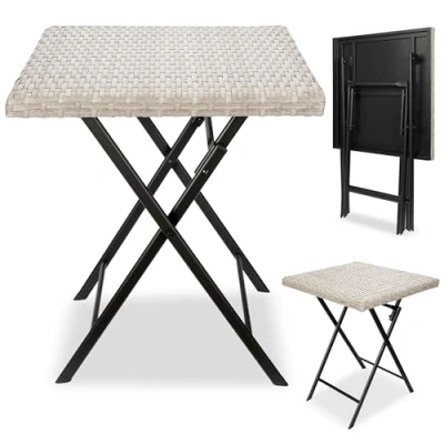 Abbildung von BRUBAKER Gartentisch Lugano 58 x cm Balkontisch wetterfest aus Polyrattan &amp; Metall (1 St., Beistelltisch klappbar Campingtisch eckig), Klapptisch für Balkon, Terrasse Bistrotisch Grau/Beige