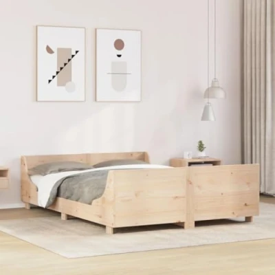 Abbildung von vidaXL Massivholzbett, Holzbett Bett mit Kopfteil, Bettgestell Bettrahmen Lattenrost, Doppelbett für Schlafzimmer, 120x190cm Kiefer