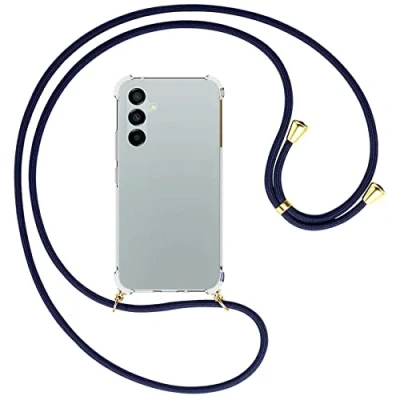Abbildung von mtb more energy® Handykette kompatibel mit Samsung Galaxy A54 5G dunkelblau/Goldfarbene Ösen Smartphone Hülle zum Umhängen Anti Shock Full TPU Case