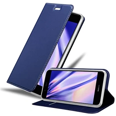 Abbildung von Cadorabo Hülle kompatibel mit Huawei NOVA 2 aus Premium Kunst Leder Flip Klappbare Stoßfeste Magnetische [Standfunktion] [Kartenfächern] Cover für Tasche in Blau
