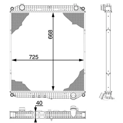 Abbildung von MAHLE ORIGINAL CR 100 000P Kühler, Motorkühlung 725 668 40 ohne Rahmen Kühlrippen gelötet