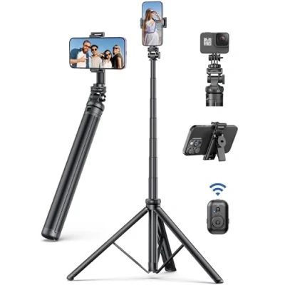 Abbildung von 190cm Handy Stativ, Selfie Stick Stativ für Smartphone, Erweiterbarer Aluminium Stangen &amp; Verstärkte Stativbeine, Stabiles Handystativhalter mit Fernauslöser Kompatibel iPhone/Galaxy/Action Kamera