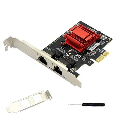 Abbildung von Dual Port Gigabit Ethernet konvertierte PCI E x1 Karte, 2 x RJ45 Netzwerkschnittstellen Controller Adapter, mit 82575EB Chipsatz für Desktops, Arbeitsplatz, Server, Low Profile Halterung.