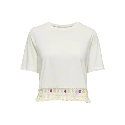 Abbildung von ONLY Onlfilippa LIFE Tassel Tshirt print, Damen, Größe: XS, Cloud dancer