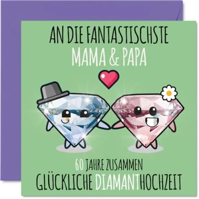 Abbildung von Stuff4 60. Hochzeitstag Karte Liebe 60 Jahre Zusammen Diamant Hochzeit Jahrestag Geschenke für Mama Papa vom Sohn Tochter, 145mm Glückwunschkarten