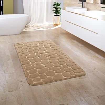 Abbildung von Paco Home Badematte Corby 256, Höhe 13 mm, rutschhemmend beschichtet, fußbodenheizungsgeeignet, Polyester, rechteckig, Badteppich, Uni Farben, Motiv Steine, Hoch Tief Effekt