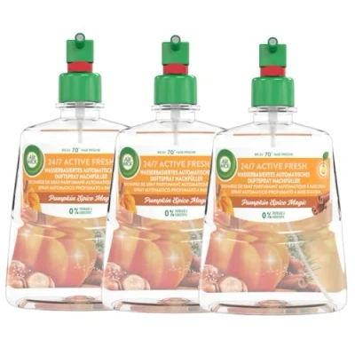 Abbildung von Air Wick Active Fresh Aeorosolfreier, automatischer Lufterfrischer Raumduft Pumkin Spice Magic 3 x 228 ml Nachfüller