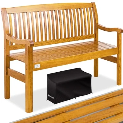 Abbildung von KESSER® Gartenbank Holz Holzbank wetterfest für 2 bis 3 Personen Parkbank aus Massivholz Sitzbank 225 kg belastbar 125 cm Balkonbank Bank Balkon Terrasse &amp; Garten inkl. Cover Hellbraun