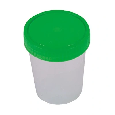 Abbildung von Med Comfort 10 Urinprobebecher 125 ml mit grünem Schraubdeckel Urinbecher