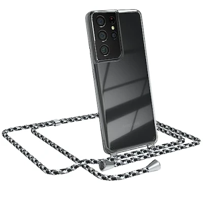 Abbildung von EAZY CASE Handykette kompatibel mit Samsung Galaxy S21 Ultra 5G Handyhülle Umhängeband, Handykordel Schutzhülle, Silikonhülle, Hülle, Stylische Kette für Smartphone, Schwarz Camouflage