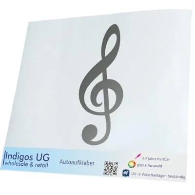 Abbildung von INDIGOS UG Aufkleber Autoaufkleber JDM Die Cut Violinschlüssel Notenschlüssel 190x80mm Silber Heckscheibe Heckscheibenaufkleber Sticker Tuning Boot Auto Laptop LKW