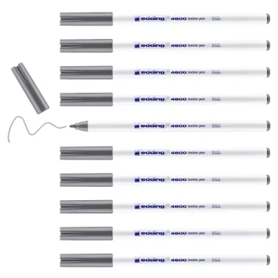 Abbildung von edding 4600 Textilstift grau 10 Stück Rundspitze 1 mm Textilstifte waschmaschinenfest (60 C) zum Stoff bemalen Stoffmalstift