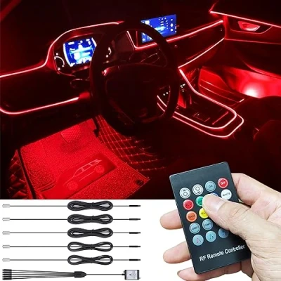 Abbildung von TABEN Auto Atmosphärenlicht Kit Musiksynchronisation Mehrfarbig RGB 16 Millionen Farben 6 Meter Glasfaser USB Ambientebeleuchtung Kit, Sound Active Funktion und drahtlose RF Fernbedienung DC 12 V
