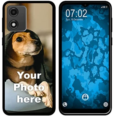 Abbildung von PhoneNatic personalisierte Handyhülle für Moto E13 Custom Case in Schwarz zum selbst gestalten mit eigenem Foto Bild Text individuell
